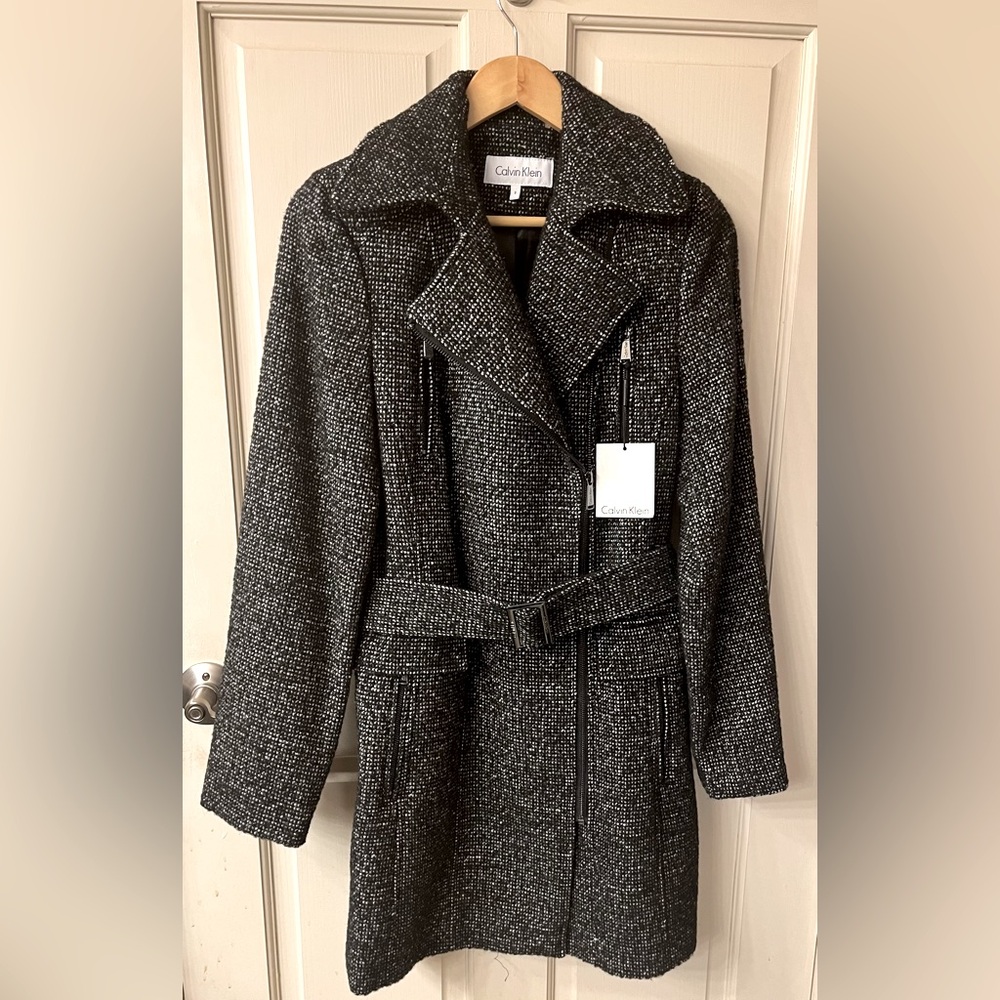 Calvin Klein 🖤🤍 NWT Belted Wool Coat Size 8